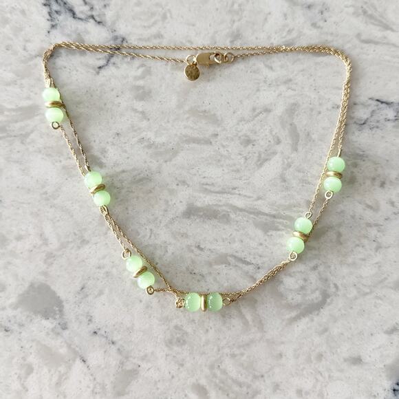 J Crew Gold Rope Chain Bead Necklace Women One Size Mint Green Station Beads - Picture 1 of 6
